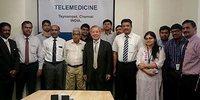 Prof SM Balaji and Dr Shimoji with Dr Balamurugan, Dr Samuel J K Abraham and others at the interactive session. This was for the SCYLIMIT organized at Apollo Cancer Institute, Chennai.