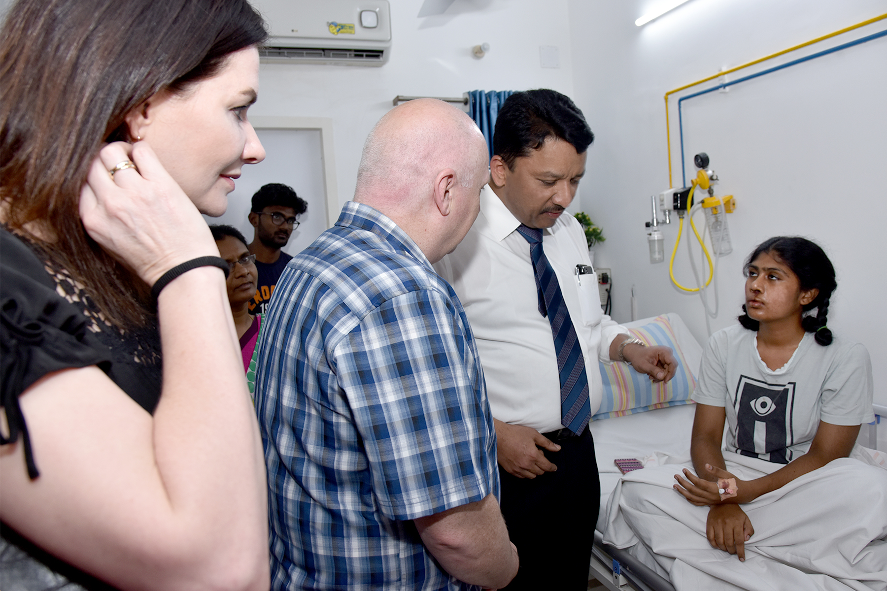 Visitors meet patients