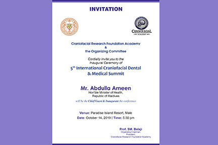 Honorable Health Minister of the Maldives, His Excellency Abdulla Ameen invited as Chief Guest 2 Invitation To The Craniofacial Conference