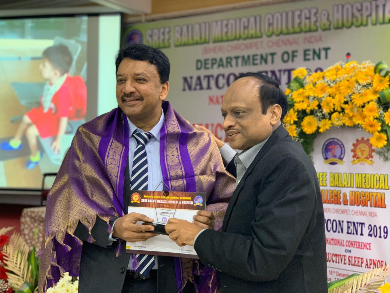 Dr SM Balaji delivers keynote lecture at National Conference on Obstructive Sleep Apnea 2 Dr Sm Balaji With Dr Mk Rajasekar At The Conclusion Of The Keynote Lecture At Natcon Ent 2019