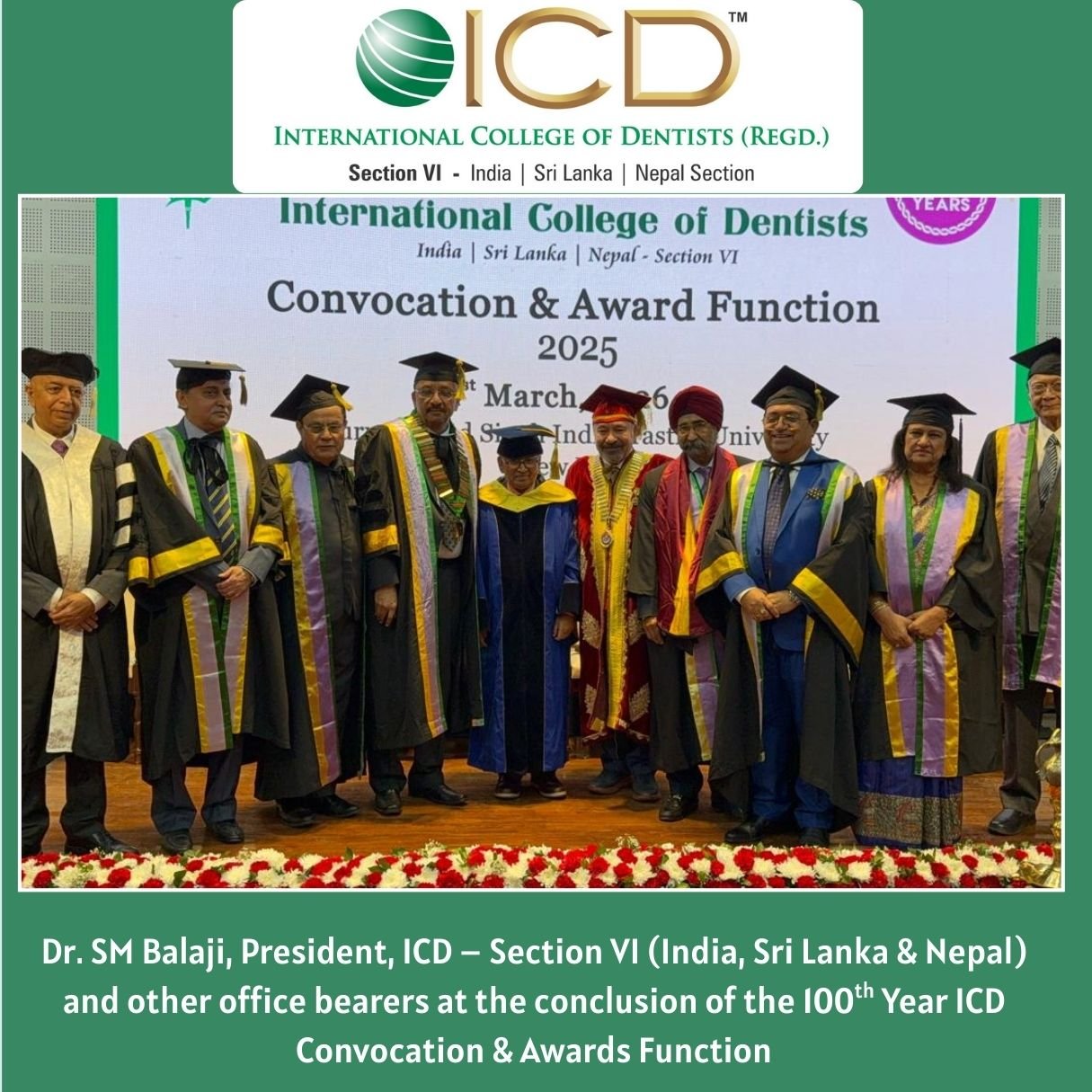 Dr. SM Balaji Elected as President of International College of Dentists (ICD) – Section VI (India, Sri Lanka & Nepal) at the 100th Year ICD Annual Convocation & Awards Function 9 10